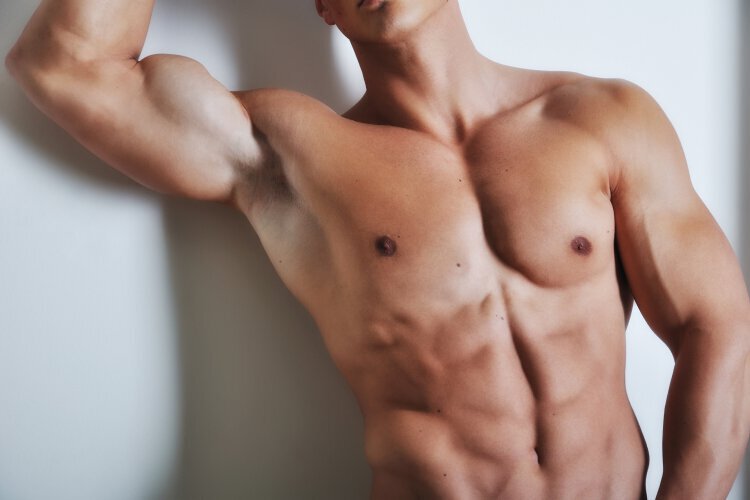 Bodybuilder Gynecomastia feature - Body Builder's torso with flexed bicep